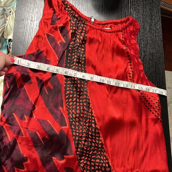CAbi Red and Black Patchwork Silk Blend Burnout Top - Picture 9 of 10